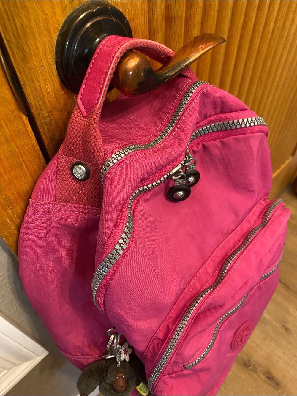 Kipling Seoul HotPink Nylon Large Backpack with Key Charm